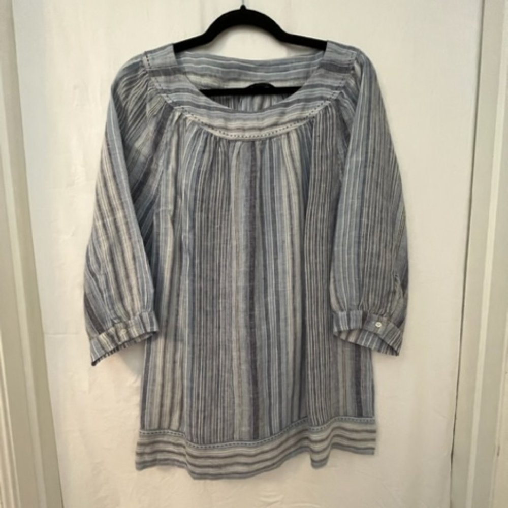 Land's End - 100% Linen - Blue Striped Shirt - Size 10-12
